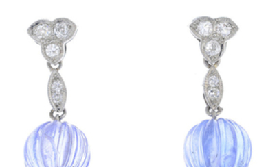 A pair of platinum and gold, sapphire and diamond earrings.