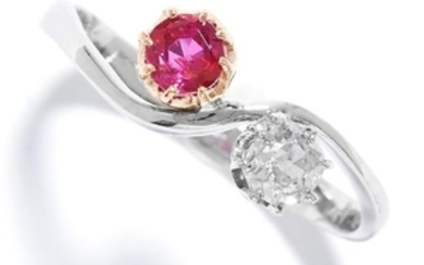 RUBY AND DIAMOND TOI ET MOI RING in platinum, set with