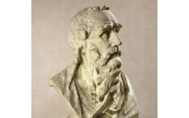 A sculpted white marble bust of a gentleman