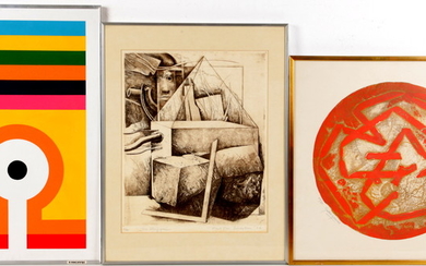 Tien stuks diverse schilderijen en grafiek, 20e eeuw