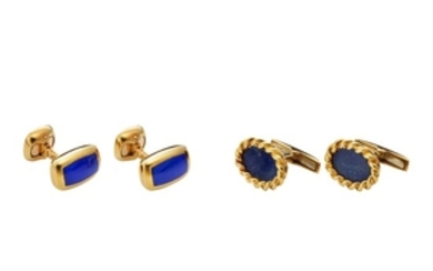 TWO SETS OF 18K CUFF LINKS WITH LAPIS LAZULI, ONE SET SIGNED VAN CLEEF & ARPELS
