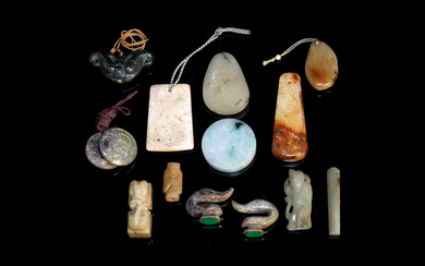 A group of fourteen jade and hardstone carvings