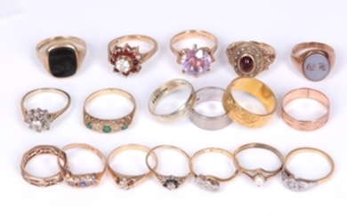 A collection of rings, including eight 9ct gold...