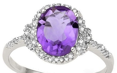 4CT Oval Amethyst & Diamond Halo Statement Ring in Sterling Silver