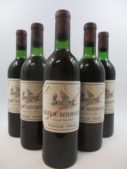 5 bouteilles CHÂTEAU BEYCHEVELLE 1967 4è GC Saint Julien (2 base goulot