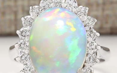 5.19 Carat Natural Opal And Diamond Ring In14k White Gold