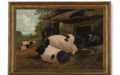 John Frederick Herring (British, 1795-1865), Pigs and Turkey