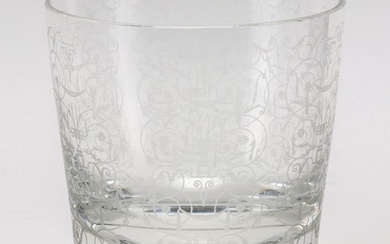 TEN BACCARAT "MICHELANGELO" PATTERN CRYSTAL DOUBLE OLD FASHIONED GLASSES Etched strapwork design. Factory mark on undersides. Height...