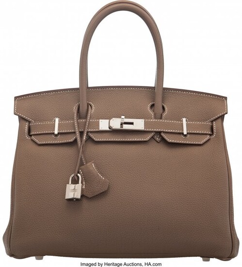 58041: Hermès 30cm Etoupe Togo Leather Birkin Ba
