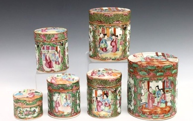 6 Chinese Rose Medallion Covered Boxes