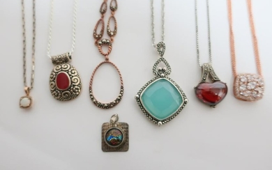 6 Sterling Necklaces and loose pendant