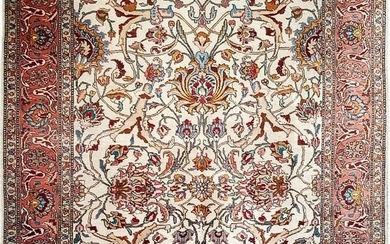 6 x 9 Semi-Antique Persian Tabriz Rug Ivory/Pink