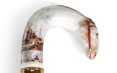 A Meissen porcelain cane handle, circa 1735-40