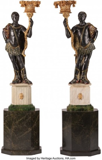 74341: A Pair of Venetian Carved and Painted Wood Black