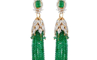 7.5 TCW SI/HI Diamond & Emerald Earrings 18kt white