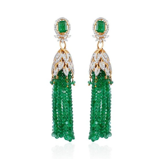 7.5 TCW SI/HI Diamond & Emerald Earrings 18kt white