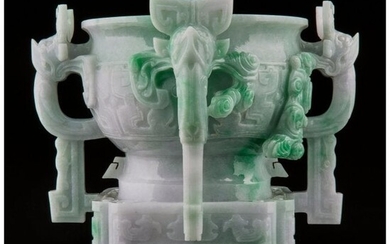 78041: A Chinese Carved Jadeite Censer, late Qing-Repub