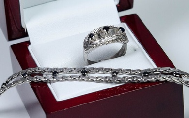 835 Silver - Bracelet, Ring - 0.75 ct - Sapphires