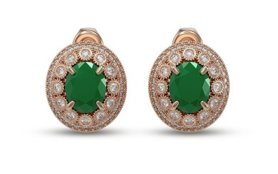8.84 ctw Certified Emerald & Diamond Victorian Earrings 14K Rose Gold