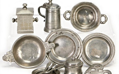 9 pieces, tin, early, turned by hand, 19th century
