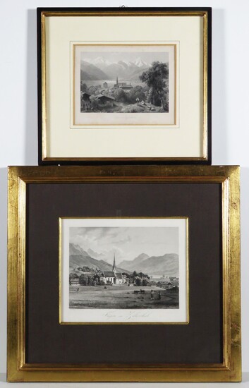 Zwei Drucke mit Ansichten von Fügen im Zillerthal, Mitte 19. Jahrhundert
