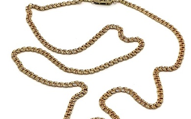 9ct fancy link 60cm chain with an antique 9ct marked gold cl...