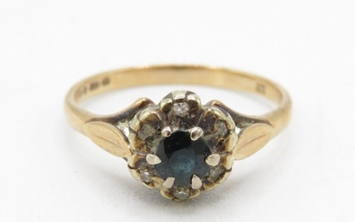9ct gold sapphire single stone ring with diamond surround (2...