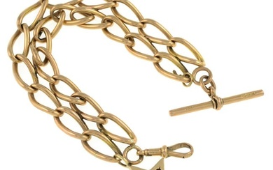 9ct gold two-row bracelet, suspending a gem-set star charm, converted from an early 20th century