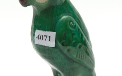 A 19TH CENTURY CHINESE GREEN GLAZED PORCELAIN PARROT (SMALL)
