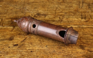 A 19th Century Turned Treen Bird Whistle (A/F). The cylindrical pipe with finger hole and a bulbous