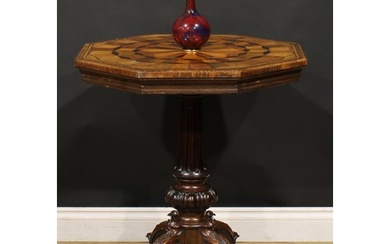 A 19th century specimen timber parquetry centre table, octag...