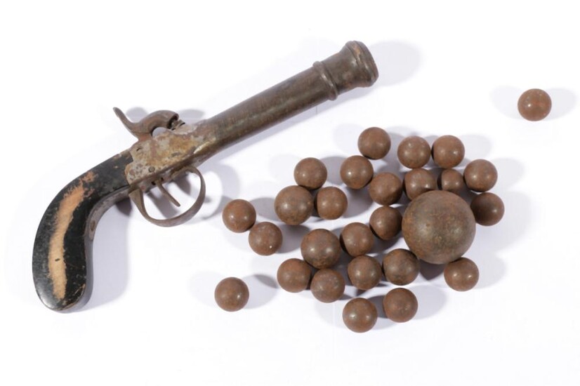 A 19th/20th Century Percussion Pistol, Together With A Collection of Various Sized Early Bullets