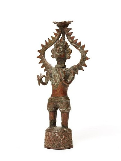 A BASTAR BRONZE OF A GODDESS WITH TRIDENT AND PLAQUE