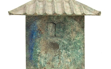 A BRONZE WITH AZURITE MODEL OF A GRANARY China, Han...