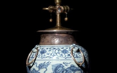 A Blue and White Porcelain Silver Mounted Baluster Jar
