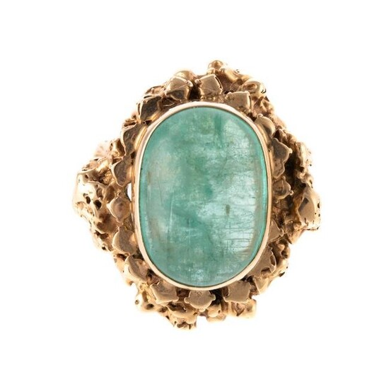 A Brutalist 14.00 ct Cabochon Emerald Ring in 14K