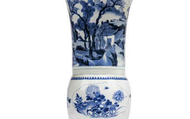 A CHINESE BLUE AND WHITE GU-FORM BEAKER VASE QING DYNASTY, KANGXI PERIOD (1662-1722)