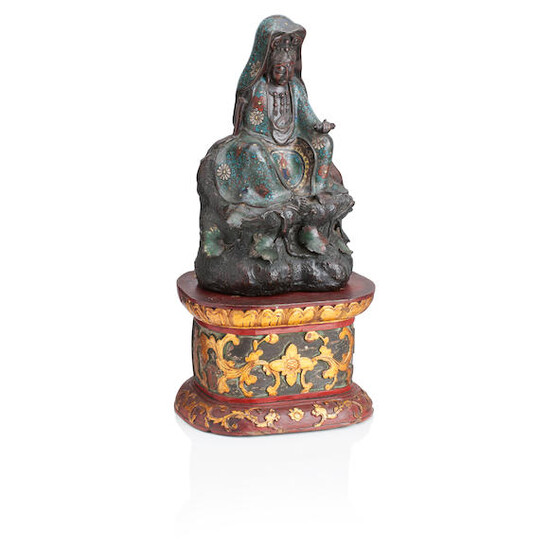 A CHINESE CHAMPLEVE ENAMEL BRONZE OF GUANYIN