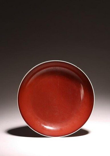 A CHINESE COPPER-RED GLAZED SAUCER DISH