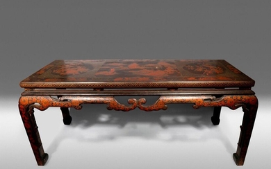 A CHINESE LACQUER TABLE 19TH CENTURY The rectangular top decorated...