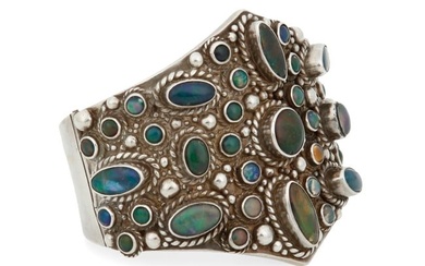 A Carmen Beckmann Mexican silver and opal cuff bracelet