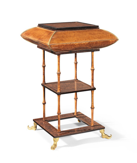 A Charles X bird's eye maple, rosewood, marquetry and gilt bronze mounted work table