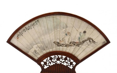 A Chinese Fan Painting of the Explorer Zhang Qian on a