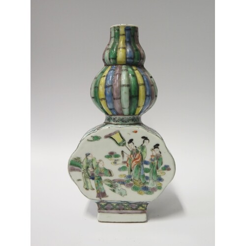 A Chinese Qing Porcelain Famille Verte Vase with double gour...