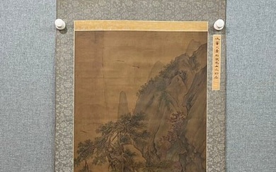 A Chinese ink landscape painting vertical scroll, Qiu Ying