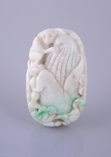 A Chinese jadeite 'Monkey and Corn' carving