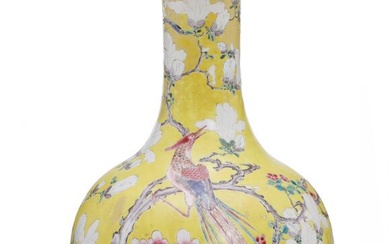 A Chinese porcelain bottle vase, decorated in colours with Phoenix bird on...