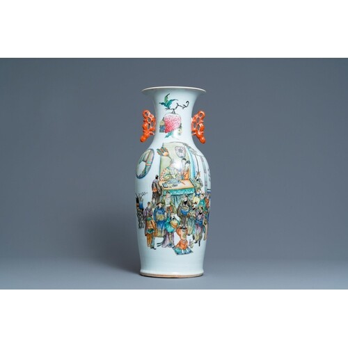 A Chinese two-sided qianjiang cai and famille rose vase, 19/...