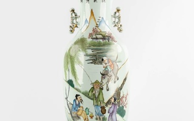 A Chinese vase decorated with a 'Buffalo and Fishermen'. (H:57 x D:24 cm)