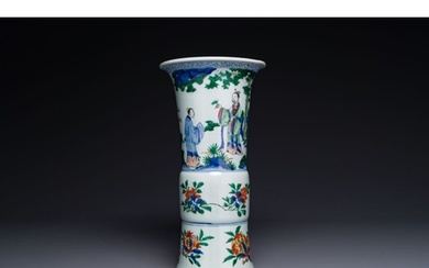 A Chinese wucai 'gu' vase with figurative design, Transition...